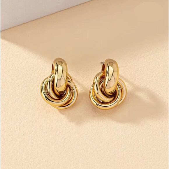 Jewelry - Gold Studs - Knot Hoop Earrings Retro 80s Trendy
